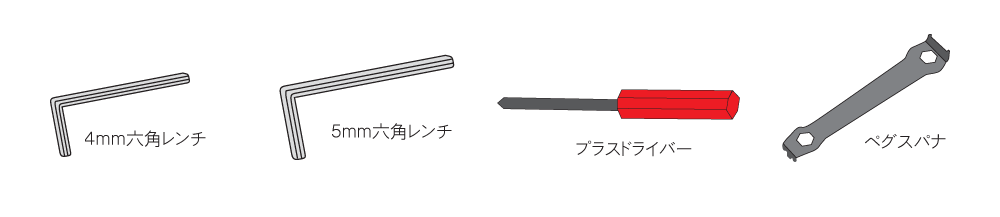 ストレートチェーン落ち止めピンと丸形チェーン落ち止めピンの場合に必要な工具