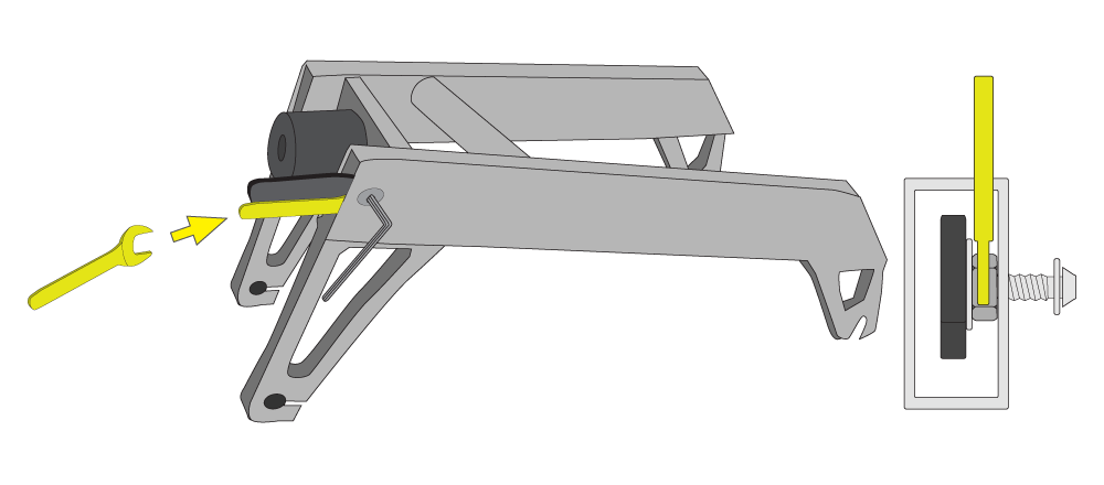 10mmのスパナをスイングアームとフィッシュボーンの隙間に差し込んでナットを押さえます
