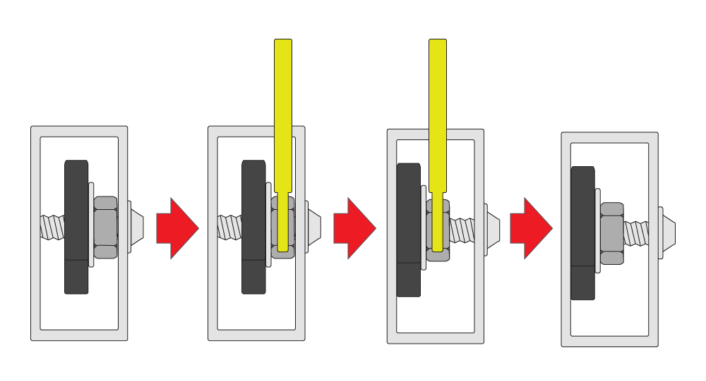 10mmのスパナをもう一度差し込んで、時計回りに締め込んで行き、
フィッシュボーンがスイングアームの内側にピッタリくっつくように調整して下さい