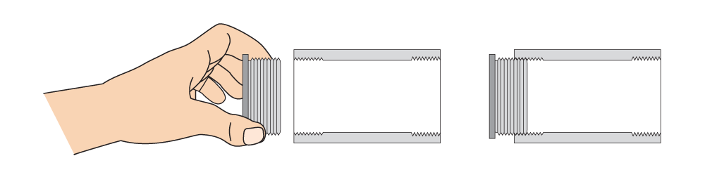 工具は使用せずに手で３回転くらい手で締め込んで行く