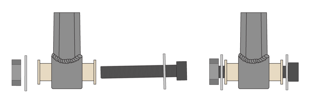 Ｍ１４、 長さ６０ｍｍのボルトとワッシャー、ナットを取り付けます