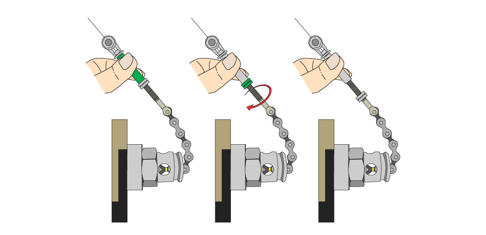 Gear cable anchorage を摘まんで Fixing Nut を緩めます
