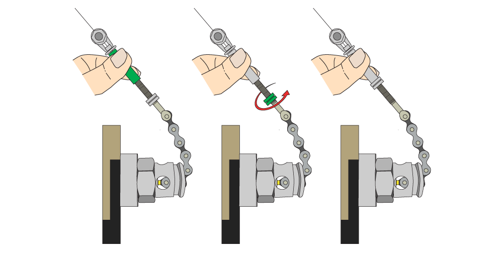 Gear cable anchorage を摘まんで Fixing Nut を締めます