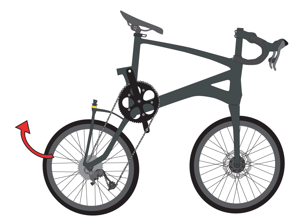 自転車を持ち上げて後輪を展開します